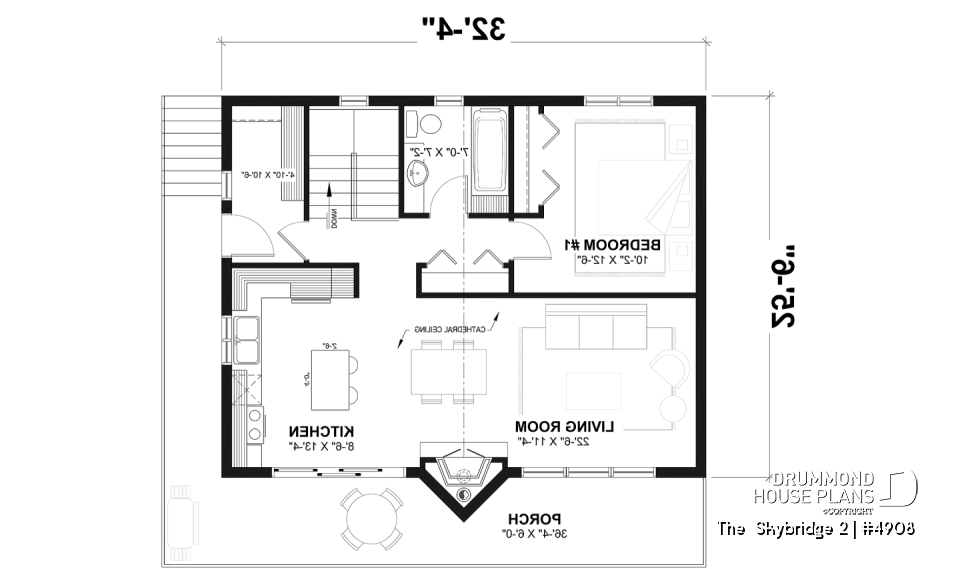 1st level - Ski chalet house plan with master on main level, 2 living rooms, 3 bedrooms, walkout basement, fireplaces - The  Skybridge 2