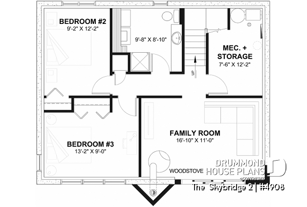 Basement of house plan 4908 Basement - Ski chalet house plan with master on main level, 2 living rooms, 3 bedrooms, walkout basement, fireplaces - The Skybridge 2