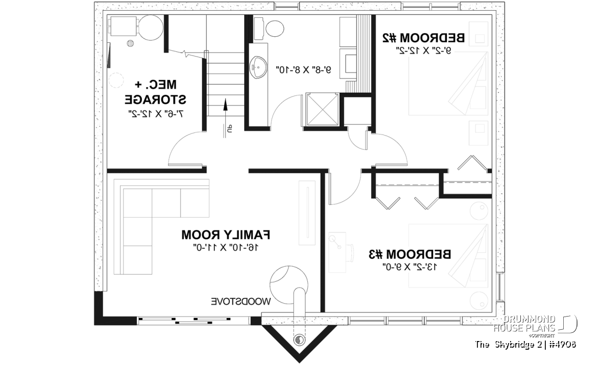 Basement - Ski chalet house plan with master on main level, 2 living rooms, 3 bedrooms, walkout basement, fireplaces - The  Skybridge 2