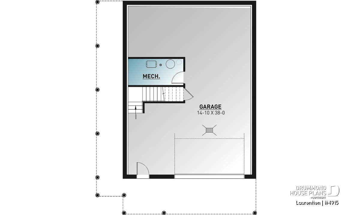 Basement - Mountain style house plan, 4 bedrooms, garage, wraparound balconies, fireplace, loft in mezzanine - Laurentien