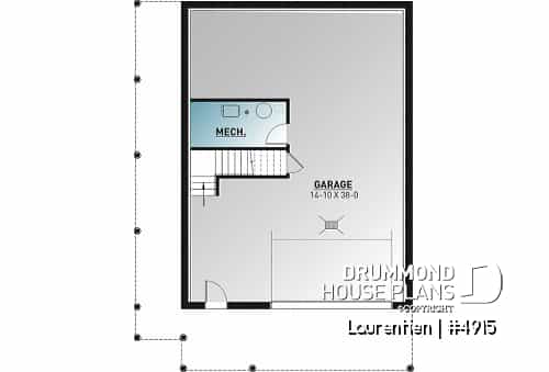 Basement - Mountain style house plan, 4 bedrooms, garage, wraparound balconies, fireplace, loft in mezzanine - Laurentien