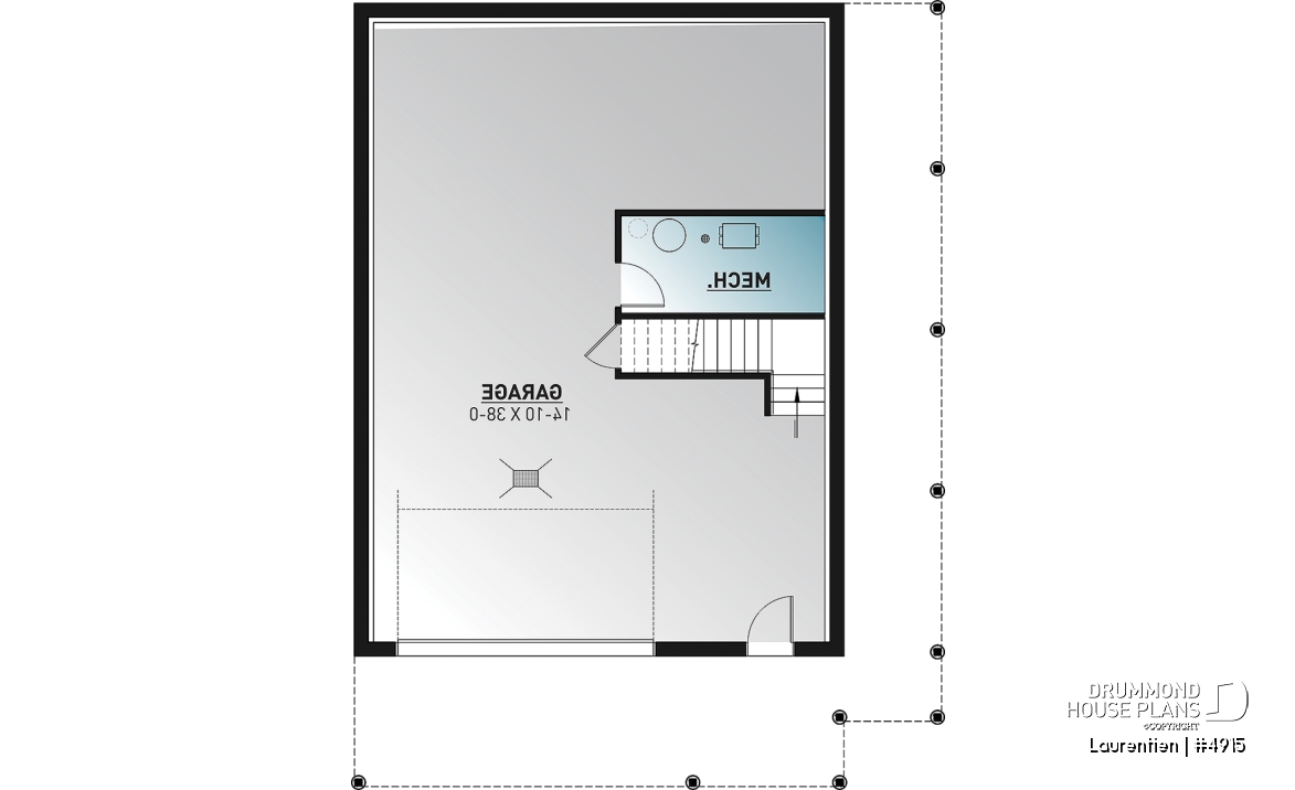 Basement - Mountain style house plan, 4 bedrooms, garage, wraparound balconies, fireplace, loft in mezzanine - Laurentien