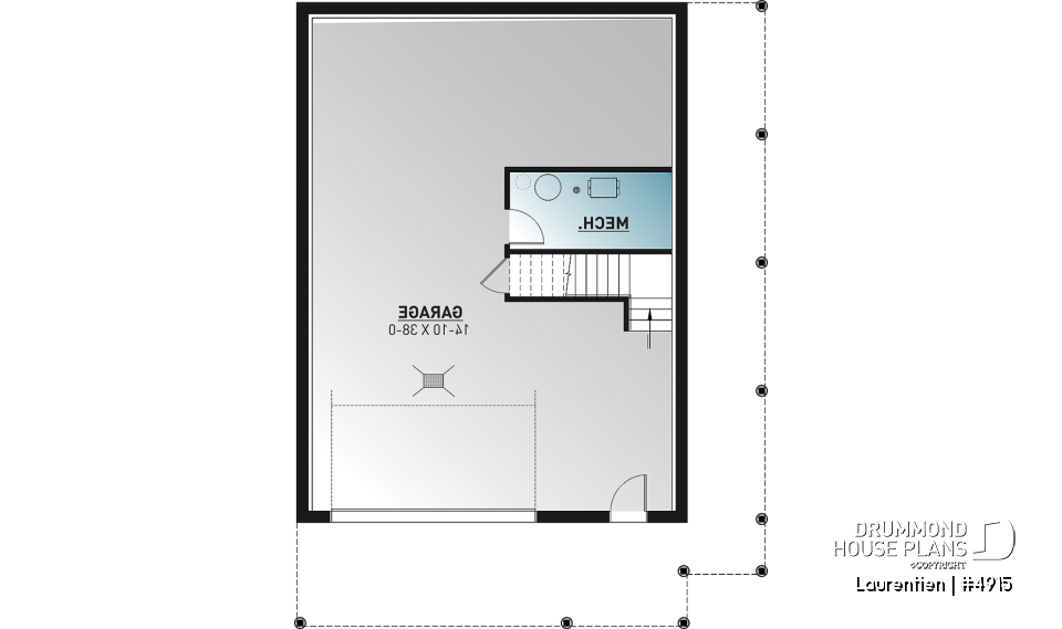 Basement - Mountain style house plan, 4 bedrooms, garage, wraparound balconies, fireplace, loft in mezzanine - Laurentien