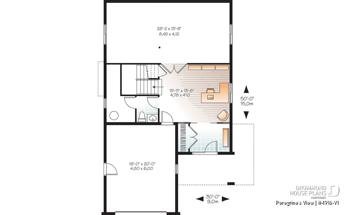 Basement - Lakefront or mountain 4 bedroom home plan, 2 master suites, open floor plan, home office, bonus space, 3 baths - Peregrine's View