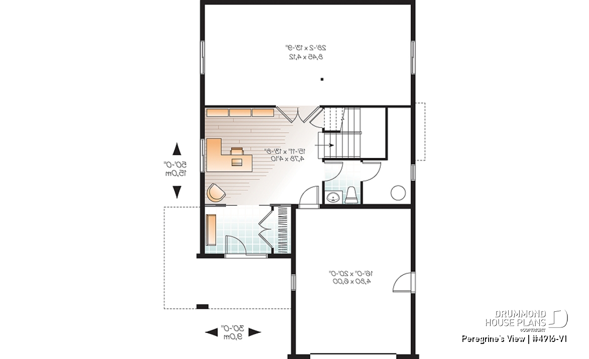 Basement - Lakefront or mountain 4 bedroom home plan, 2 master suites, open floor plan, home office, bonus space, 3 baths - Peregrine's View