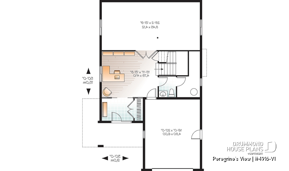 Basement - Lakefront or mountain 4 bedroom home plan, 2 master suites, open floor plan, home office, bonus space, 3 baths - Peregrine's View