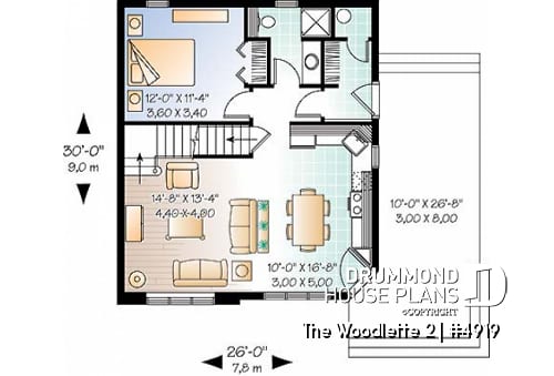 1st level - 2 to 3 bedroom affordable home plan, transitional home design, with mezzanine and open floor plan - The Woodlette 2