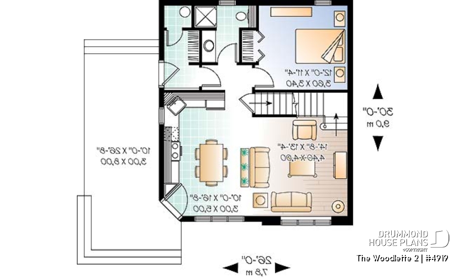 1st level - 2 to 3 bedroom affordable home plan, transitional home design, with mezzanine and open floor plan - The Woodlette 2