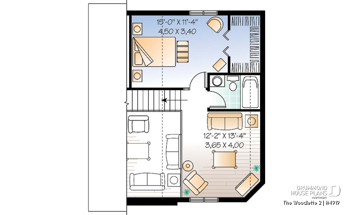 2nd level - 2 to 3 bedroom affordable home plan, transitional home design, with mezzanine and open floor plan - The Woodlette 2