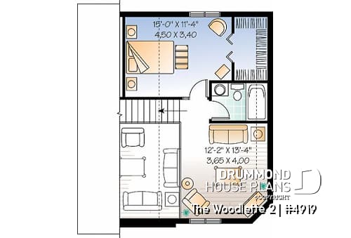 2nd level - 2 to 3 bedroom affordable home plan, transitional home design, with mezzanine and open floor plan - The Woodlette 2