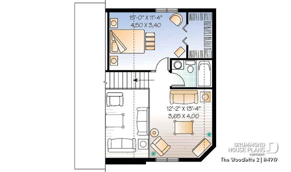 2nd level - 2 to 3 bedroom affordable home plan, transitional home design, with mezzanine and open floor plan - The Woodlette 2