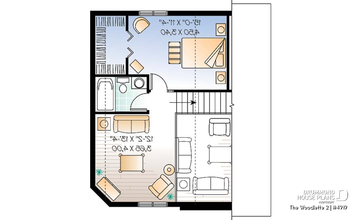 2nd level - 2 to 3 bedroom affordable home plan, transitional home design, with mezzanine and open floor plan - The Woodlette 2