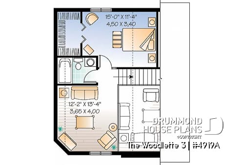 2nd level - Small and affordable 2 to 3 bedroom home plan with large covered terrace and great open floor plan concept - The Woodlette 3