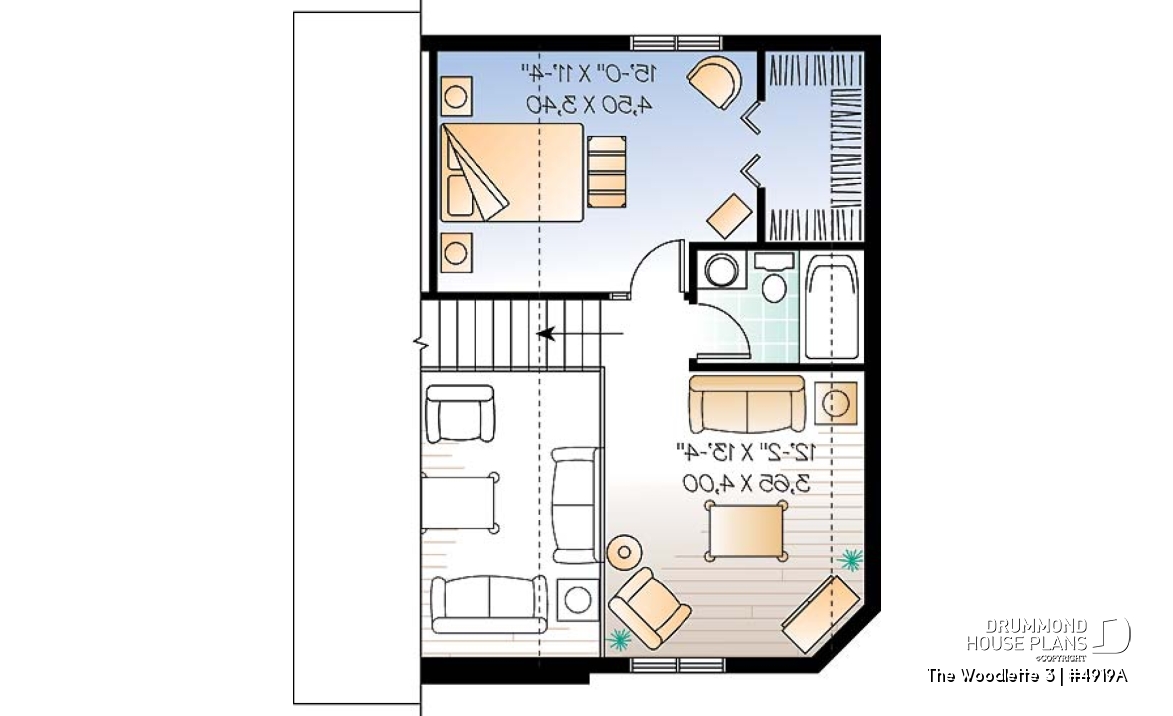 2nd level - Small and affordable 2 to 3 bedroom home plan with large covered terrace and great open floor plan concept - The Woodlette 3
