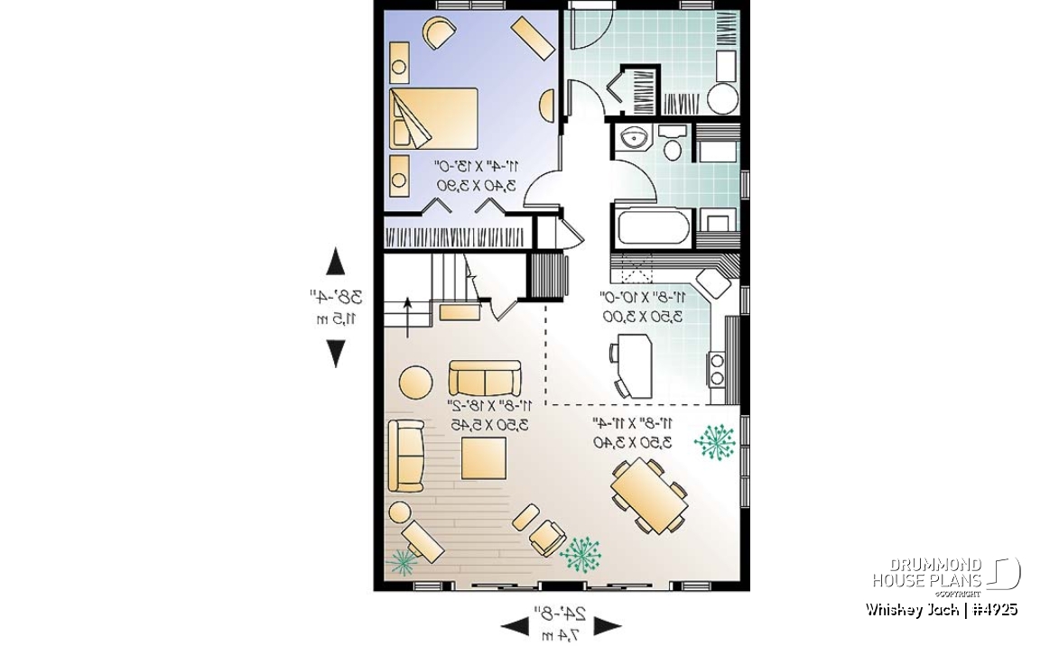 1st level - Traditional A-Frame Rustic cottage house plan, 2 bedrooms + loft, mezzanine and cathedral ceiling  - Whiskey Jack