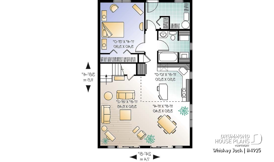 1st level - Traditional A-Frame Rustic cottage house plan, 2 bedrooms + loft, mezzanine and cathedral ceiling  - Whiskey Jack