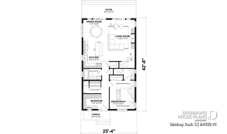 1st level - Rustic small cabin plan with loft, fireplace, 3 bedrooms, and bright open living ideal for lakefront lot - Whiskey Jack 3