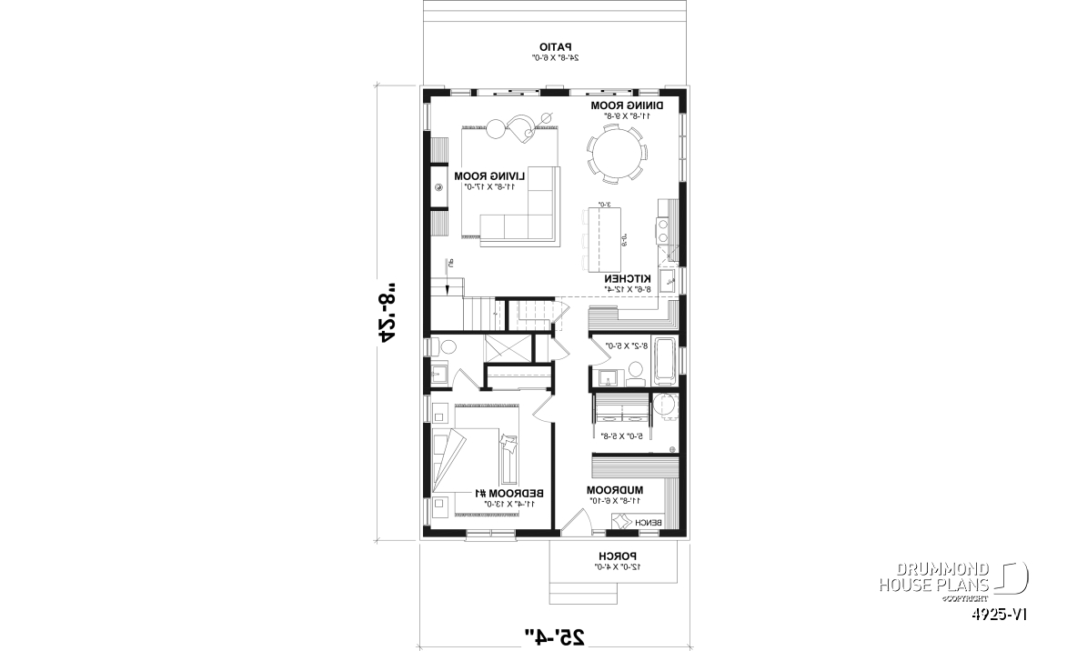 1st level - Rustic small cabin plan with loft, fireplace, 3 bedrooms, and bright open living ideal for lakefront lot - Whiskey Jack 3