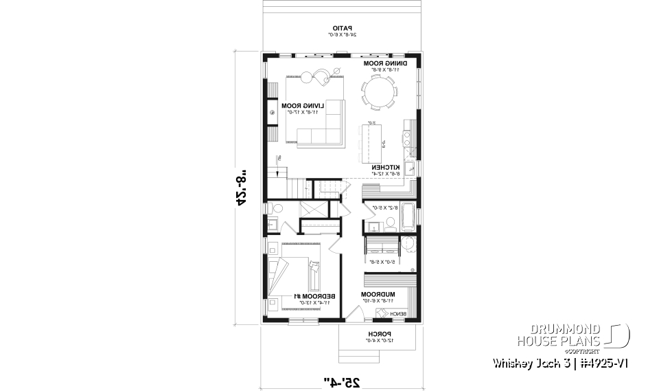 1st level - Rustic small cabin plan with loft, fireplace, 3 bedrooms, and bright open living ideal for lakefront lot - Whiskey Jack 3
