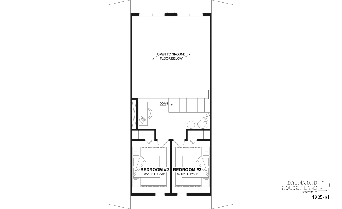 2nd level - Rustic small cabin plan with loft, fireplace, 3 bedrooms, and bright open living ideal for lakefront lot - Whiskey Jack 3