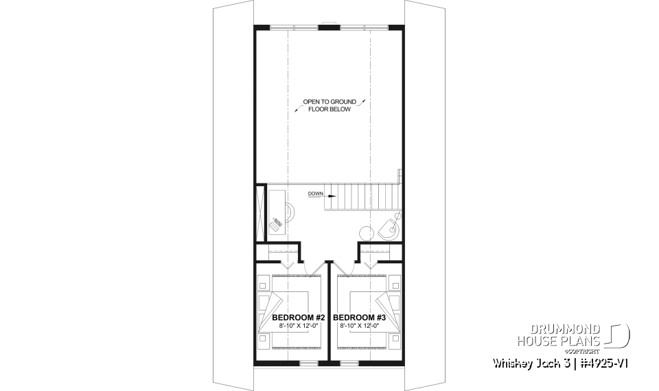 2nd level - Rustic small cabin plan with loft, fireplace, 3 bedrooms, and bright open living ideal for lakefront lot - Whiskey Jack 3