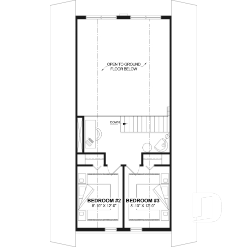 2nd level - Rustic small cabin plan with loft, fireplace, 3 bedrooms, and bright open living ideal for lakefront lot - Whiskey Jack 3