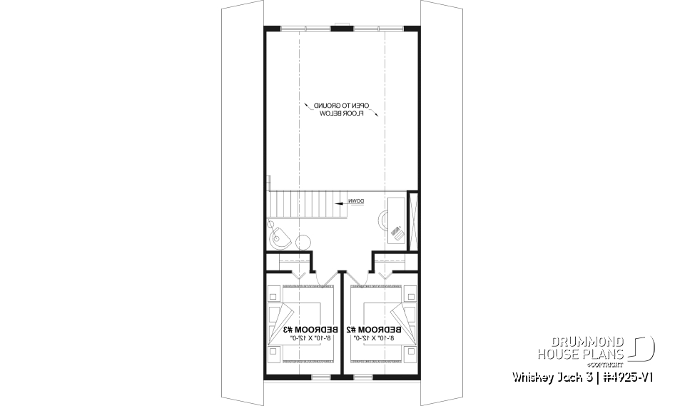 2nd level - Rustic small cabin plan with loft, fireplace, 3 bedrooms, and bright open living ideal for lakefront lot - Whiskey Jack 3