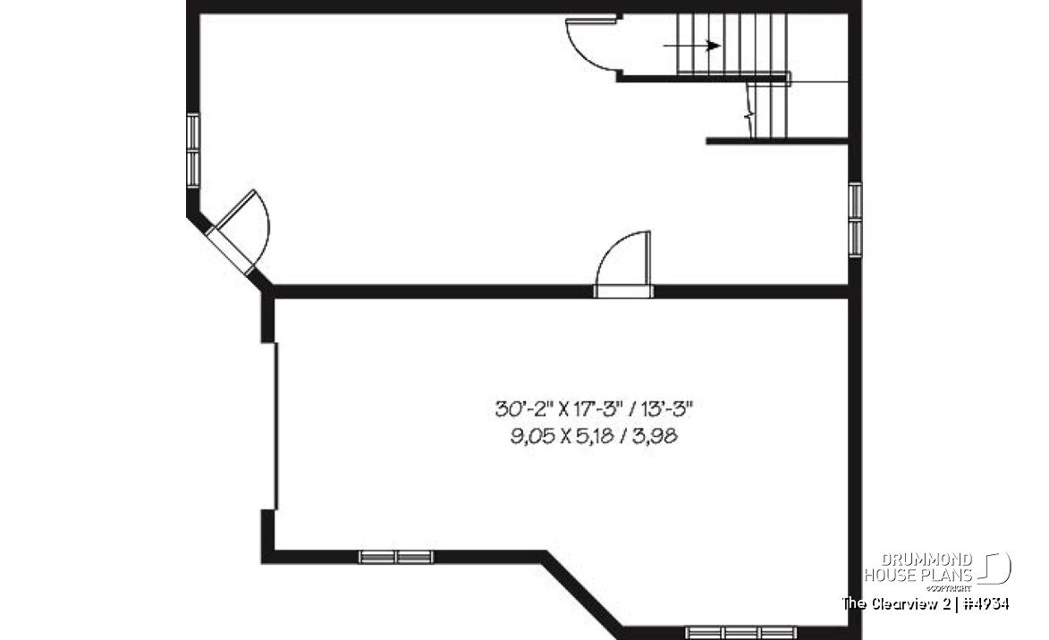 Basement - A-France style lakefront vacation house plan, 3 bedrooms, 2 family rooms, mezzanine, garage - The Clearview 2