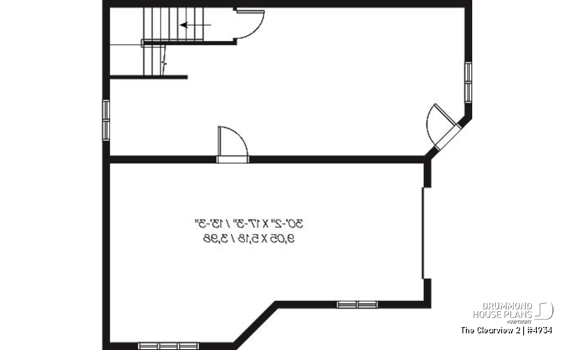 Basement - A-France style lakefront vacation house plan, 3 bedrooms, 2 family rooms, mezzanine, garage - The Clearview 2