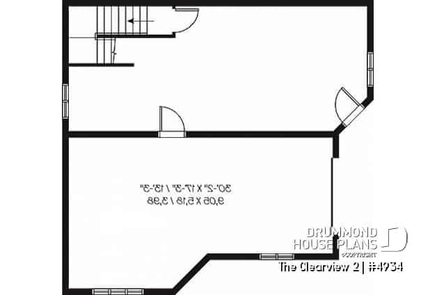 Basement - A-France style lakefront vacation house plan, 3 bedrooms, 2 family rooms, mezzanine, garage - The Clearview 2