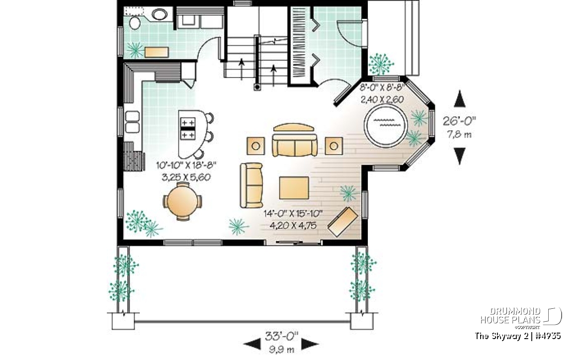 1st level - Open floor plan cottage with interior spa area, and 1 or 2 bedroom option - The Skyway 2