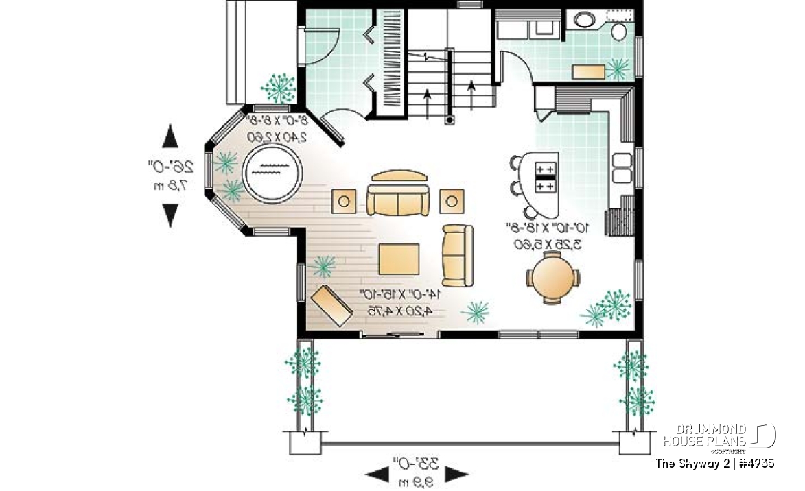 1st level - Open floor plan cottage with interior spa area, and 1 or 2 bedroom option - The Skyway 2