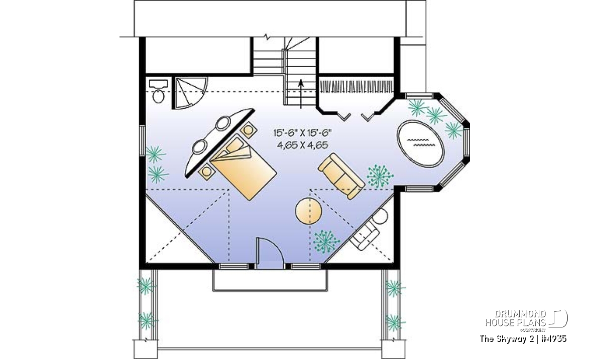 2nd level option 1 - Open floor plan cottage with interior spa area, and 1 or 2 bedroom option - The Skyway 2