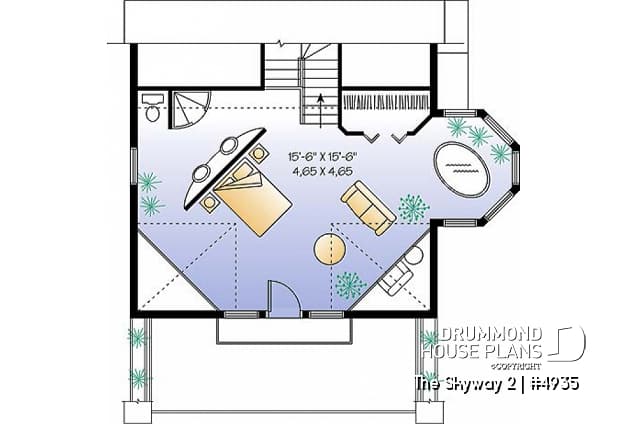 2nd level option 1 - Open floor plan cottage with interior spa area, and 1 or 2 bedroom option - The Skyway 2