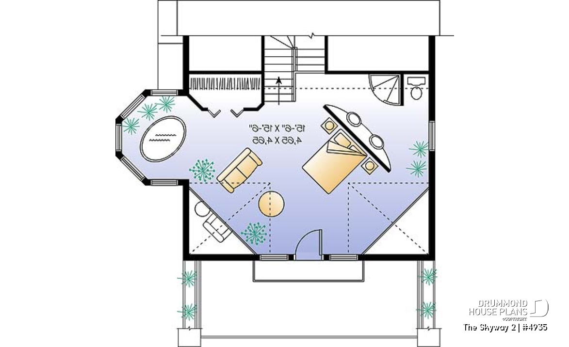 2nd level option 1 - Open floor plan cottage with interior spa area, and 1 or 2 bedroom option - The Skyway 2