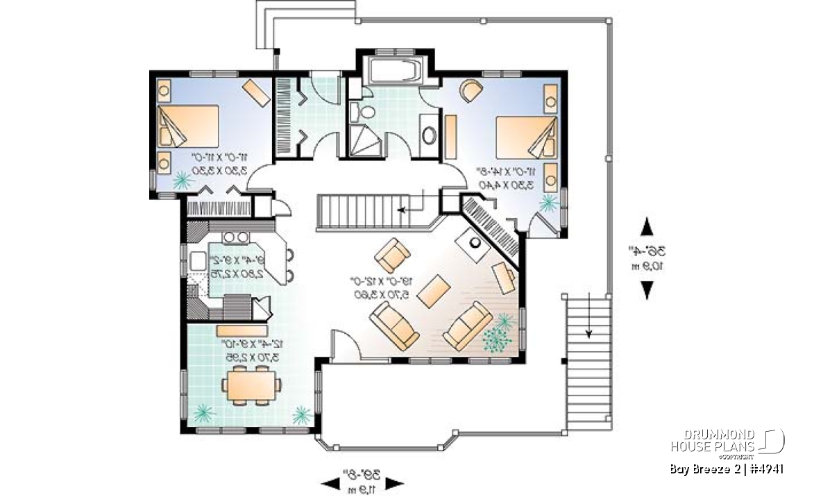 1st level - Traditional walkout bungalow house plan with lots of natural light and great deck, unfinished walkout basement - Bay Breeze 2