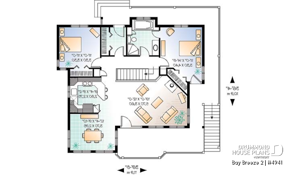 1st level - Traditional walkout bungalow house plan with lots of natural light and great deck, unfinished walkout basement - Bay Breeze 2
