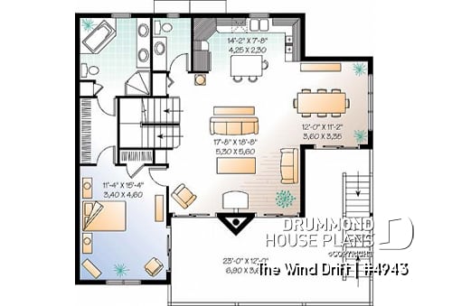 3rd level - Cape Hatteras style house plan with 5 bedrooms, 3.5 baths, reverse floor plans, 2 terraces, fireplace - The Wind Drift