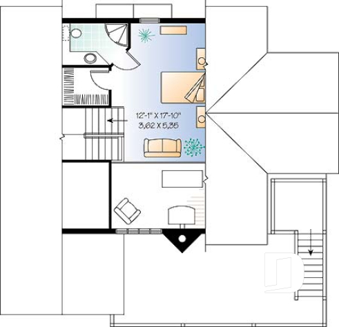 4th level - Cape Hatteras style house plan with 5 bedrooms, 3.5 baths, reverse floor plans, 2 terraces, fireplace - The Wind Drift