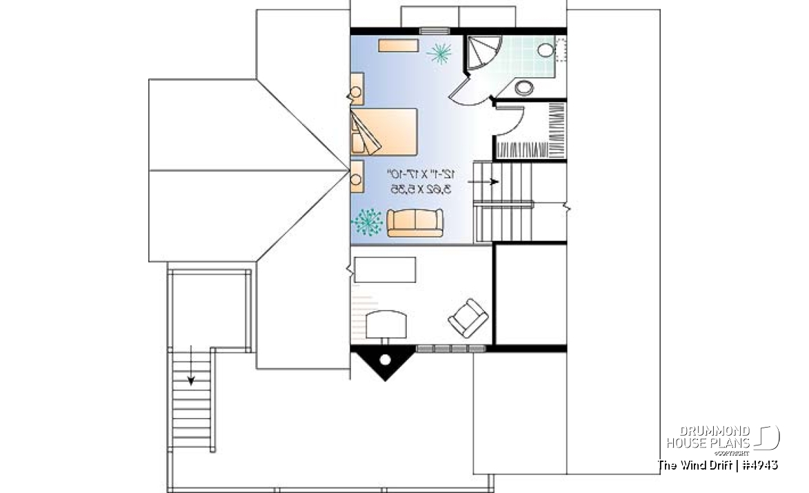 4th level - Cape Hatteras style house plan with 5 bedrooms, 3.5 baths, reverse floor plans, 2 terraces, fireplace - The Wind Drift