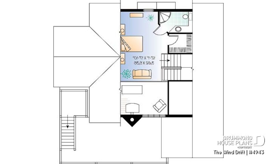 4th level - Cape Hatteras style house plan with 5 bedrooms, 3.5 baths, reverse floor plans, 2 terraces, fireplace - The Wind Drift