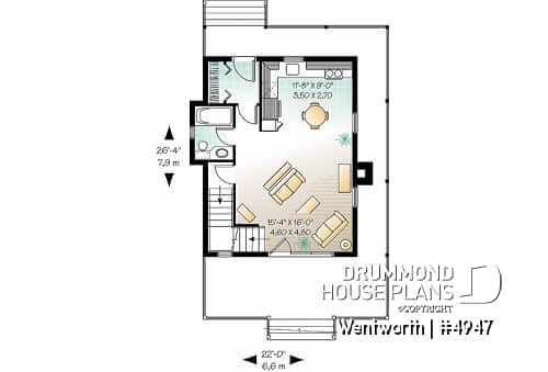 1st level - 3 bedroom country cottage, master bedroom with private balcony, open floor plan concept - Wentworth
