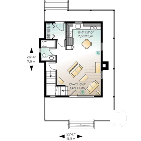 1st level - 3 bedroom country cottage, master bedroom with private balcony, open floor plan concept - Wentworth