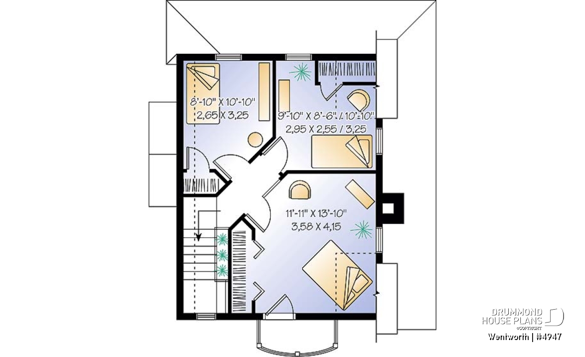 2nd level - 3 bedroom country cottage, master bedroom with private balcony, open floor plan concept - Wentworth