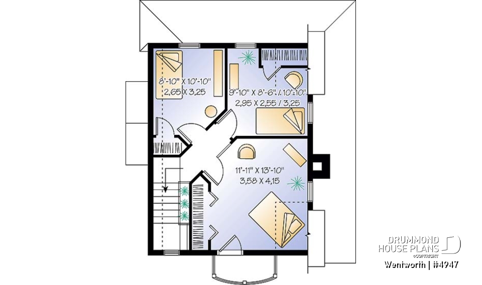 2nd level - 3 bedroom country cottage, master bedroom with private balcony, open floor plan concept - Wentworth