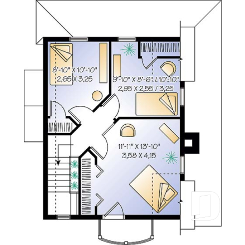 2nd level - 3 bedroom country cottage, master bedroom with private balcony, open floor plan concept - Wentworth