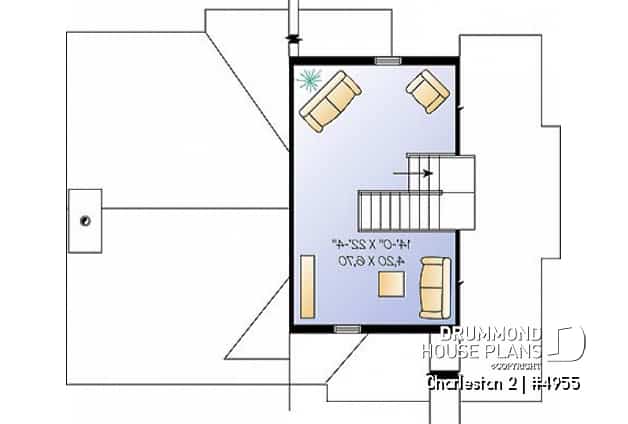 2nd level - Ski chalet plan, reverse floor plans, master and living areas on second floor, large fireplace - Charleston 2