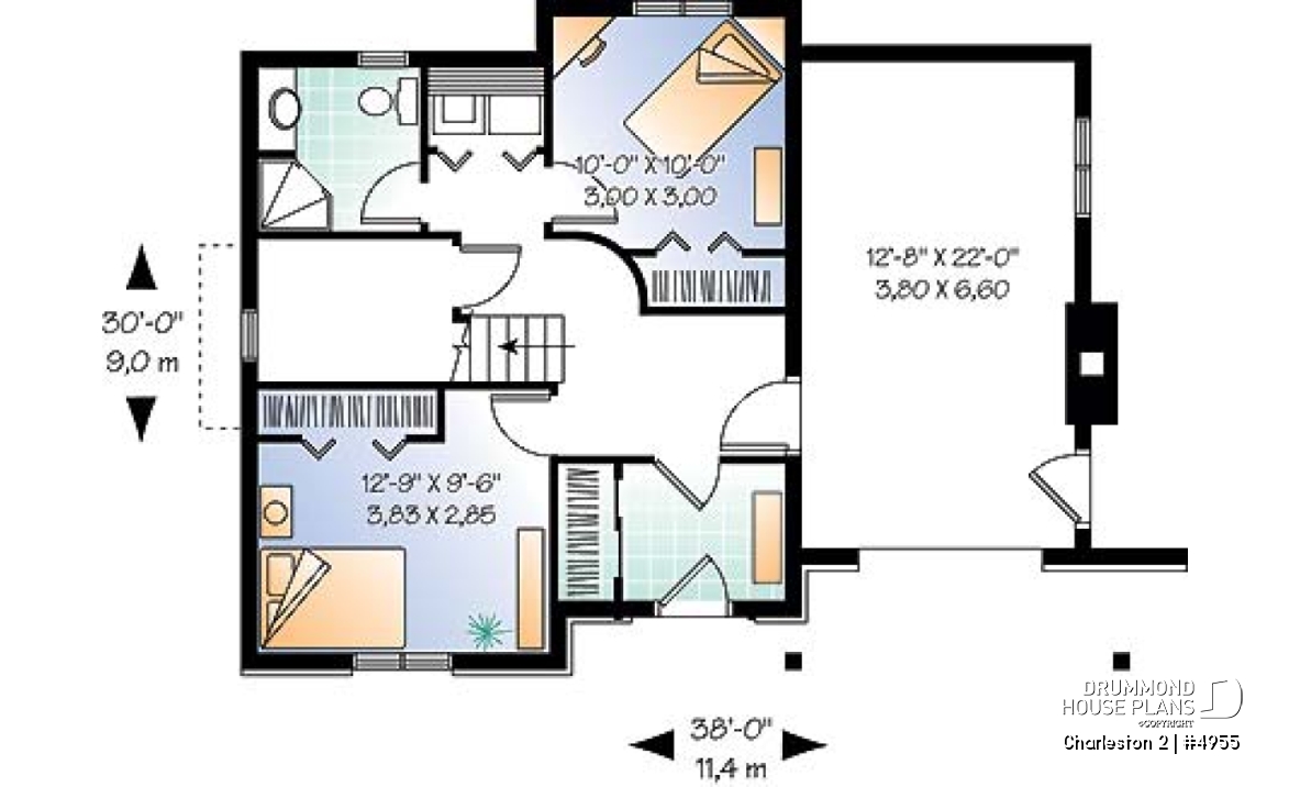 Basement - Ski chalet plan, reverse floor plans, master and living areas on second floor, large fireplace - Charleston 2