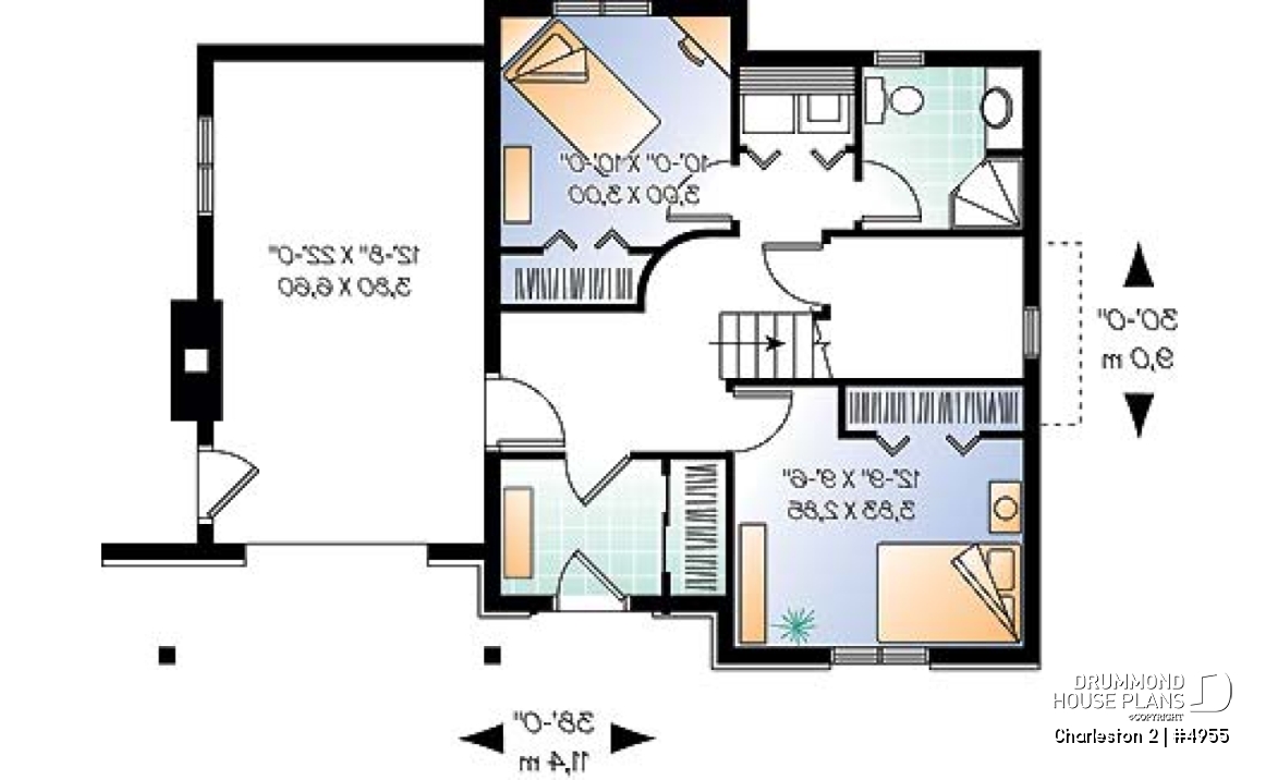 Basement - Ski chalet plan, reverse floor plans, master and living areas on second floor, large fireplace - Charleston 2