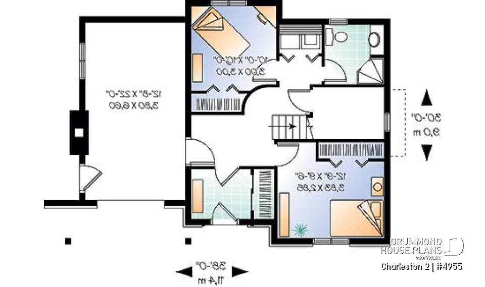 Basement - Ski chalet plan, reverse floor plans, master and living areas on second floor, large fireplace - Charleston 2